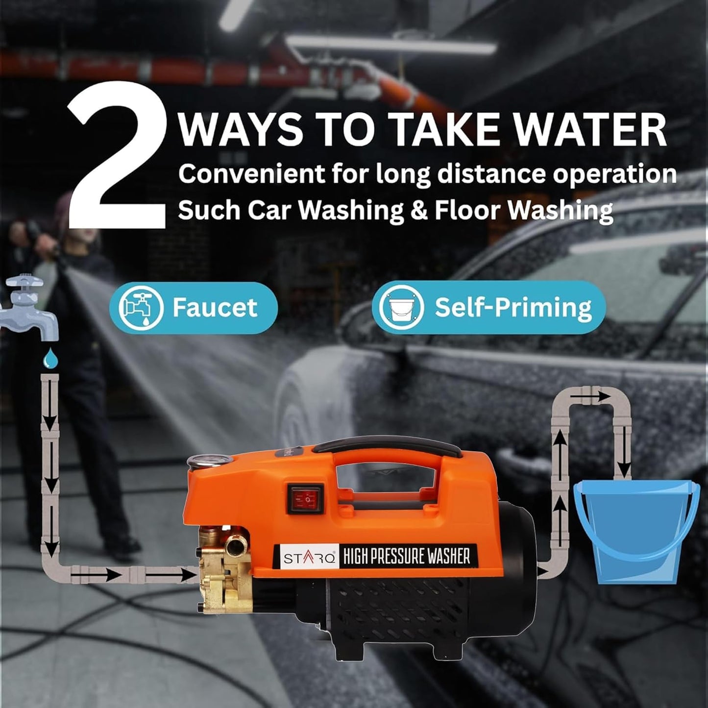 STARQ ST3 1800W Heavy Duty High Pressure Washer 150 Bar, 8L/Min Flow, Brass Coated Pump, Copper Motor Portable Car, Bike, Home, AC & Solar Cleaning Machine with Black Foam Canon (ST3 Combo)