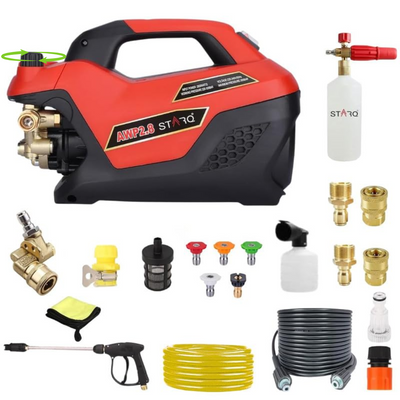 STARQ AWP 2.8 Super Combo High Pressure Car Washer | 2800W Motor, 350 Bar, 12L/Min Flow, 8M Hose Pipe | Professional 1L Foam Cannon Snow Lance (Red) with Pressure Control Knob