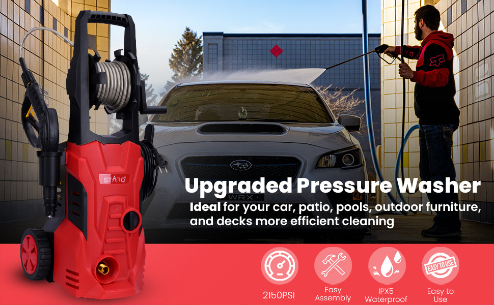STARQ ST-2400U Watts 220 Bar Portable High Pressure Washer Universal Motor 1 Year Warranty Red Black 100% Copper Winding for Home, Car and Bike Washing