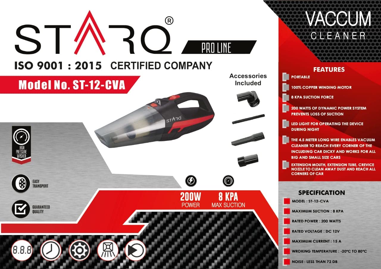 STARQ ® Car Vacuum Cleaner with 200 Watts Powerful Suction with Washable HEPA Filter, Comes with Multiple Accessories