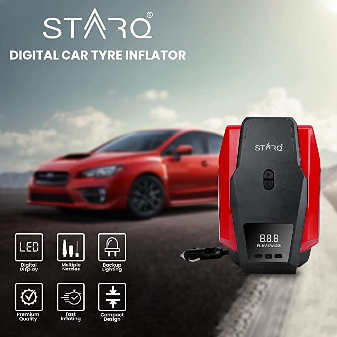 STARQ® Digital Car Tyre Inflator - 12V DC Portable Air Compressor with LED Light 200 Watts Upto 200Psi 1 Year Warranty(ST-TI-12A)