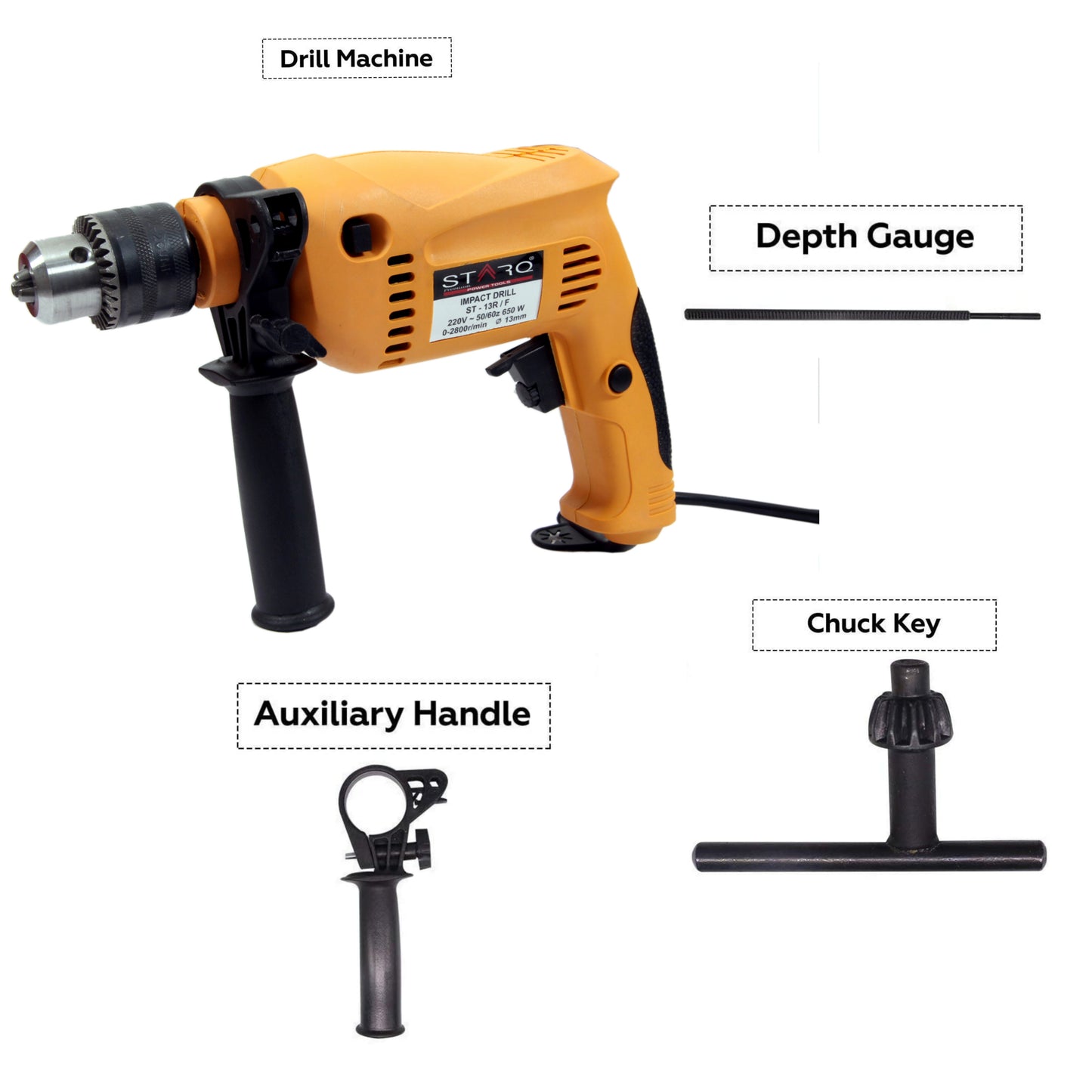 STARQ 13mm Impact Drill Machine Reversible Hammer Driver Variable Speed Screwdriver (Drill ONLY) Multi Color