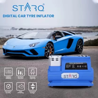 STARQ® Digital Car Tyre Inflator - 12V DC Portable Air Compressor with LED Light 200 Watts Upto 200Psi 1 Year Warranty(ST-TI-12B)