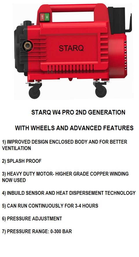 STARQ STW4 PRO 2nd GENERATION 2800 W Heavy Duty (0-300 Bar) Max 300 Bar car Pressure Washer with Pressure Control Knob and Wheels 1 Year Warranty [RENEWED]